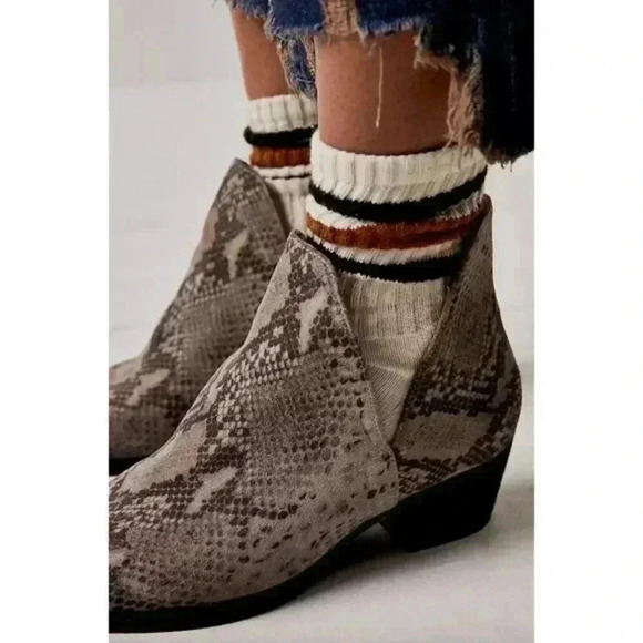 Free People Animal Charm Double V Ankle Boots in gray and white snakeskin - Picture 3 of 7